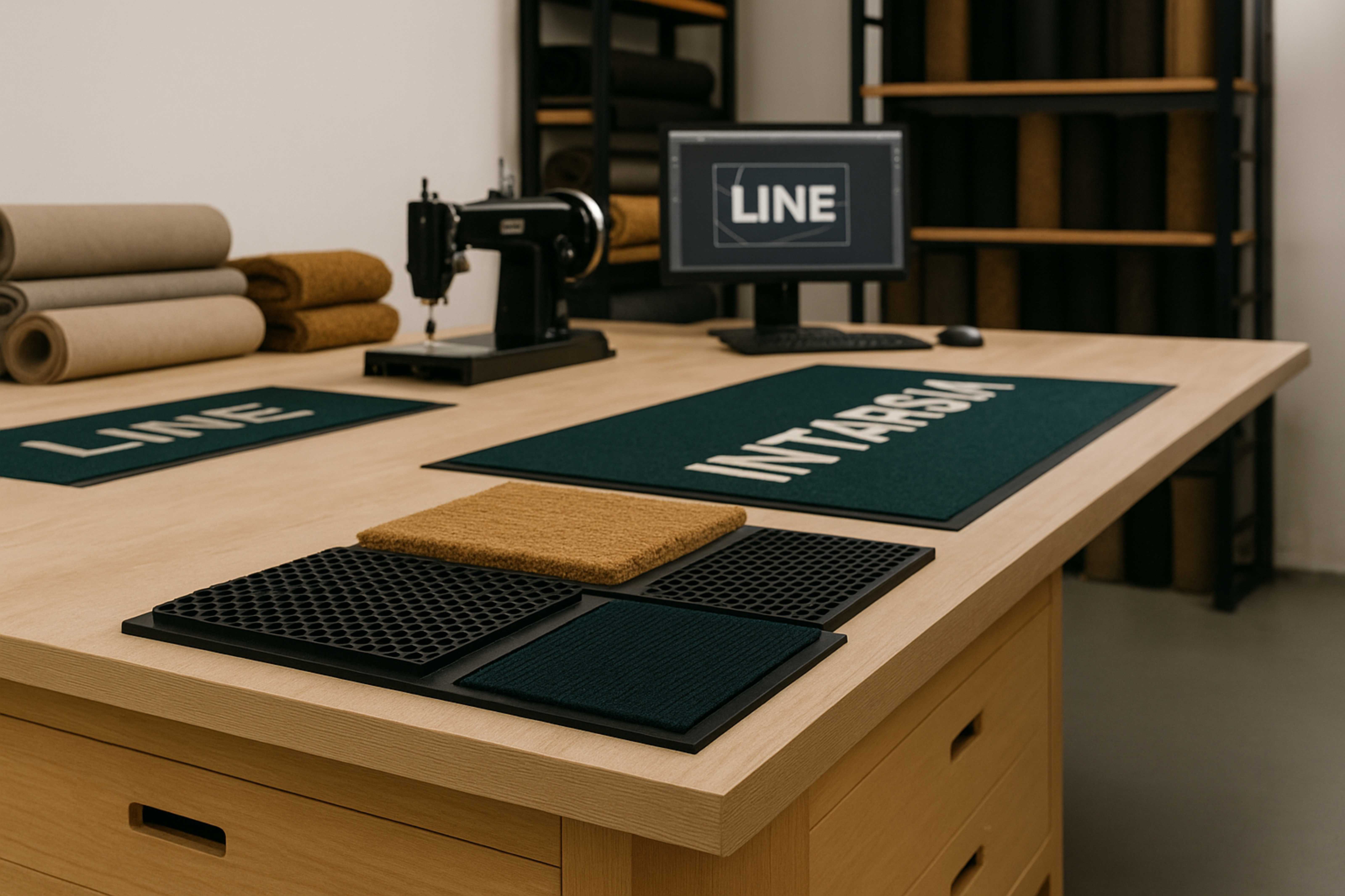 Zerbino intarsiato su misura realizzato a mano da Intarsia Carpets